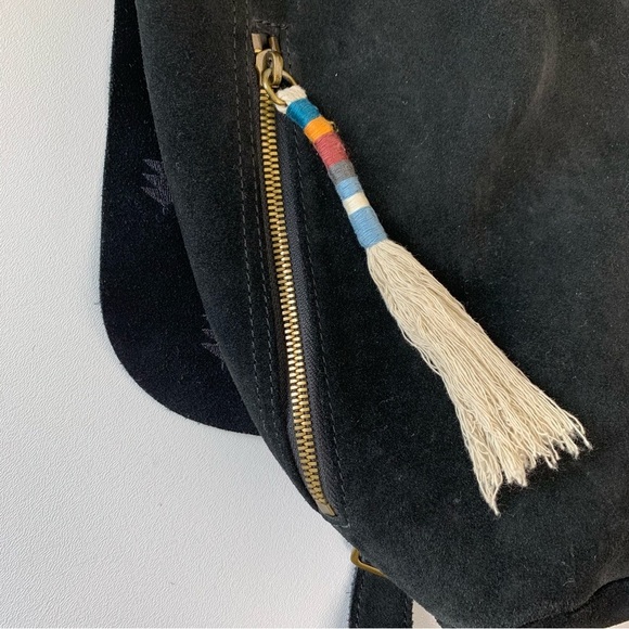 TOMS Black Suede‎ Embroidered Poet Flap Backpack Bag - Picture 13 of 15